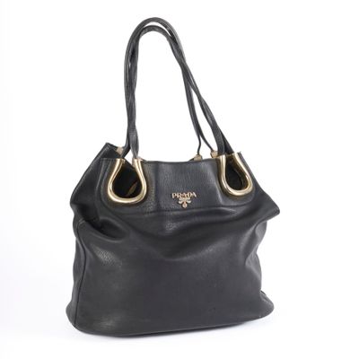prada black leather tote bag