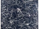 une peinture en noir et blanc sur laquelle figurent des lignes blanches