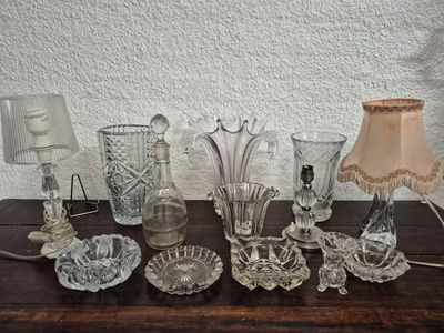 a table with a lot of glass items on it