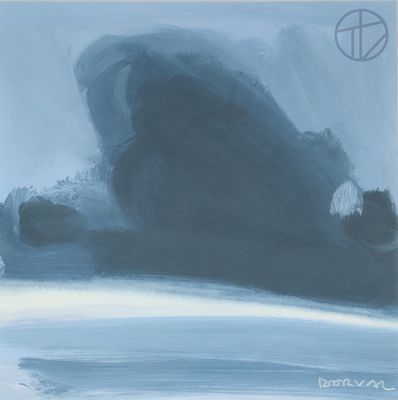 une peinture représentant un nuage noir et blanc dans le ciel