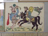 a painting of a man riding a horse next to another man on a horse