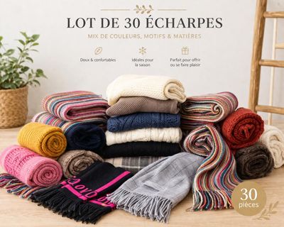 lot de 30 echarpes - mix de couleres motifs & motifs