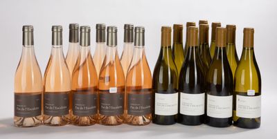 several bottles of wine are lined up on a white surface