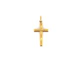 a gold cross pendant on a white background