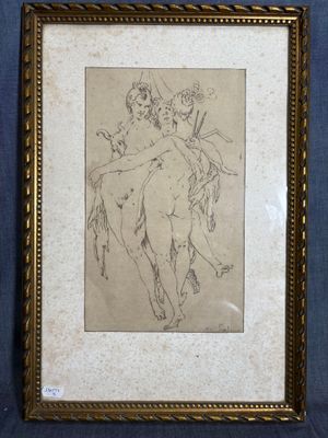 un dessin représentant une femme à cheval