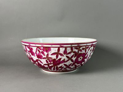 chinese red and white bowl with floral design