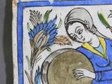 a picture of a tile with a woman playing a musical instrument