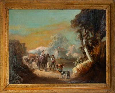 Paysage avec figures, Andrés Cortés, signé, XIXe siècle Écol…