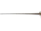 an old sword with a wooden handle on a white background