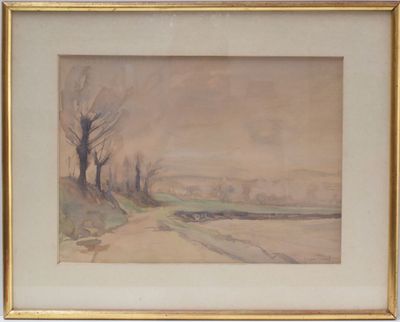 an image of a painting of a landscape with trees and a road