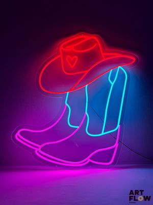 Enseigne lumineuse Santiags - bottes et chapeau Dimensions :…