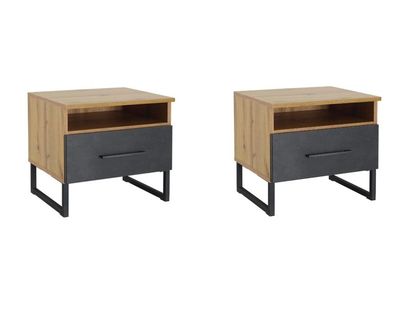 Lot de 2 chevets TAMPA,avec 1 tiroir, couleur chêne et gris,… - Photo 1