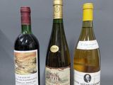trois bouteilles de vin sont alignées sur une surface grise