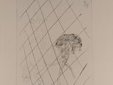 dessin au crayon représentant un oiseau perché sur un rebord de fenêtre