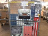 a large metal cart with a lot of boxes on it