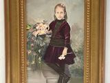 painting of a young girl in a purple dress holding a bouquet