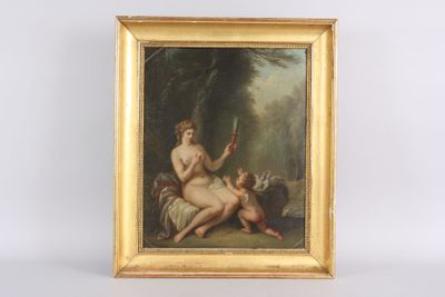 une image représentant un tableau d'une femme nue avec un chien