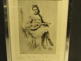 un dessin représentant une femme assise sur une chaise