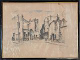 une image représentant un dessin d'une rue avec des bâtiments en arrière-plan