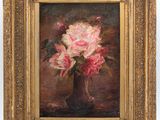an oil painting of a vase of flowers in a gold frame