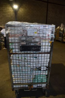 a cart with a lot of boxes on it in a warehouse