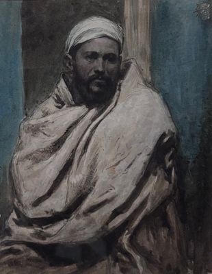une image représentant un tableau d'un homme vêtu d'une robe blanche