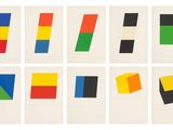 a set of nine squares with different colors on them