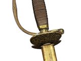 an image of a sword with a gold handle on a white background