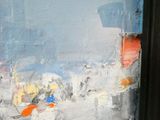 a painting of a person on a snowboard in the snow
