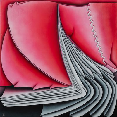 une image représentant un tableau sur lequel figure un livre rouge et blanc