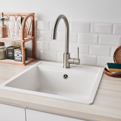 Evier à encastrer, cuve, Quartz et résine, ONEGA Blanc, robi…