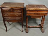 pair of antique wooden bedside tables with drawers and turned legs
