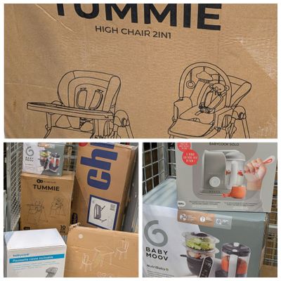 un collage de photos d'un bébé dans une chaise haute