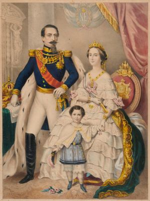 un vieux tableau représentant un homme, une femme et un enfant
