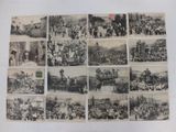 several old black and white photographs of people and animals in a field