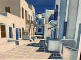 a picture of a painting of a street in a town
