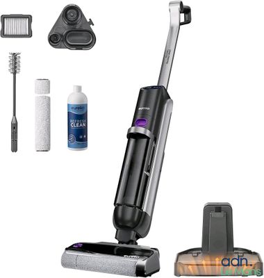 une image représentant un aspirateur sans fil accompagné d'accessoires de nettoyage
