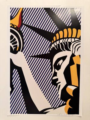 a painting of a statue of liberty with a torch in its hand