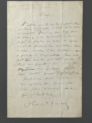 une lettre écrite à l'encre noire sur une feuille de papier