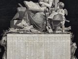 statue of a woman sitting on top of a pile of books