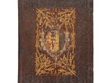 an old book with a coat of arms on it