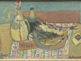 a picture of a painting of a fish on a table