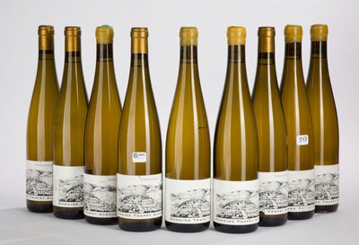 six bottles of white wine lined up in a row