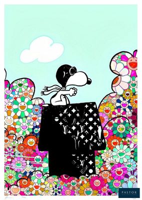 dessin humoristique représentant un chien assis au sommet d'un grand tas de fleurs