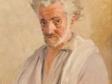 painting of a man with white hair and beard in a white shirt