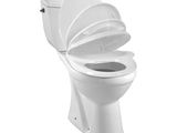 a white toilet with the lid up and the seat down