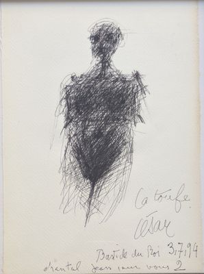 une image représentant le dessin d'un homme en costume noir