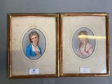 two framed pictures of a woman and a child