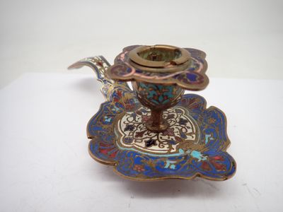 Bougeoir en laiton et cloisonné, longueur 15cm - Photo 1