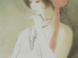 a drawing of a woman wearing a hat and pearls